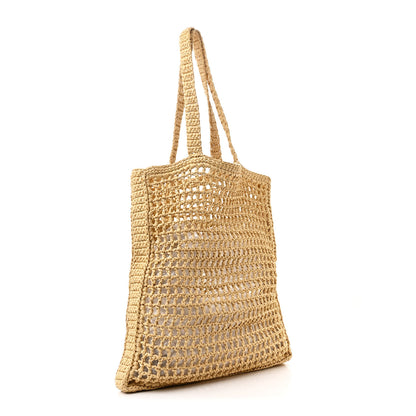Prada Yarn Raffia Effect Crochet Logo Embroidered Tote Bag Naturale 3 of 10