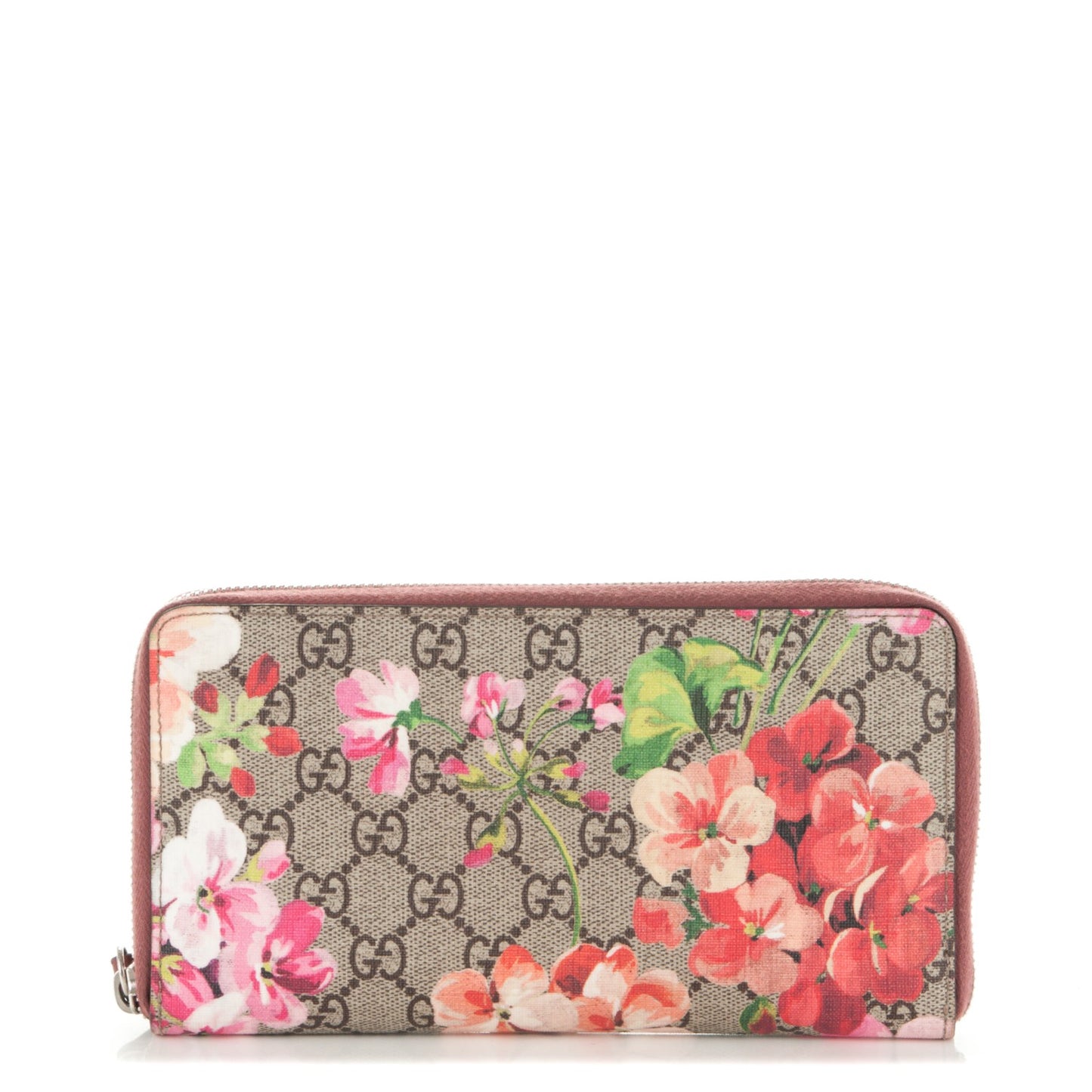 GG Supreme Monogram Blooms Zip Around Wallet Beige Multicolor Dry Rose