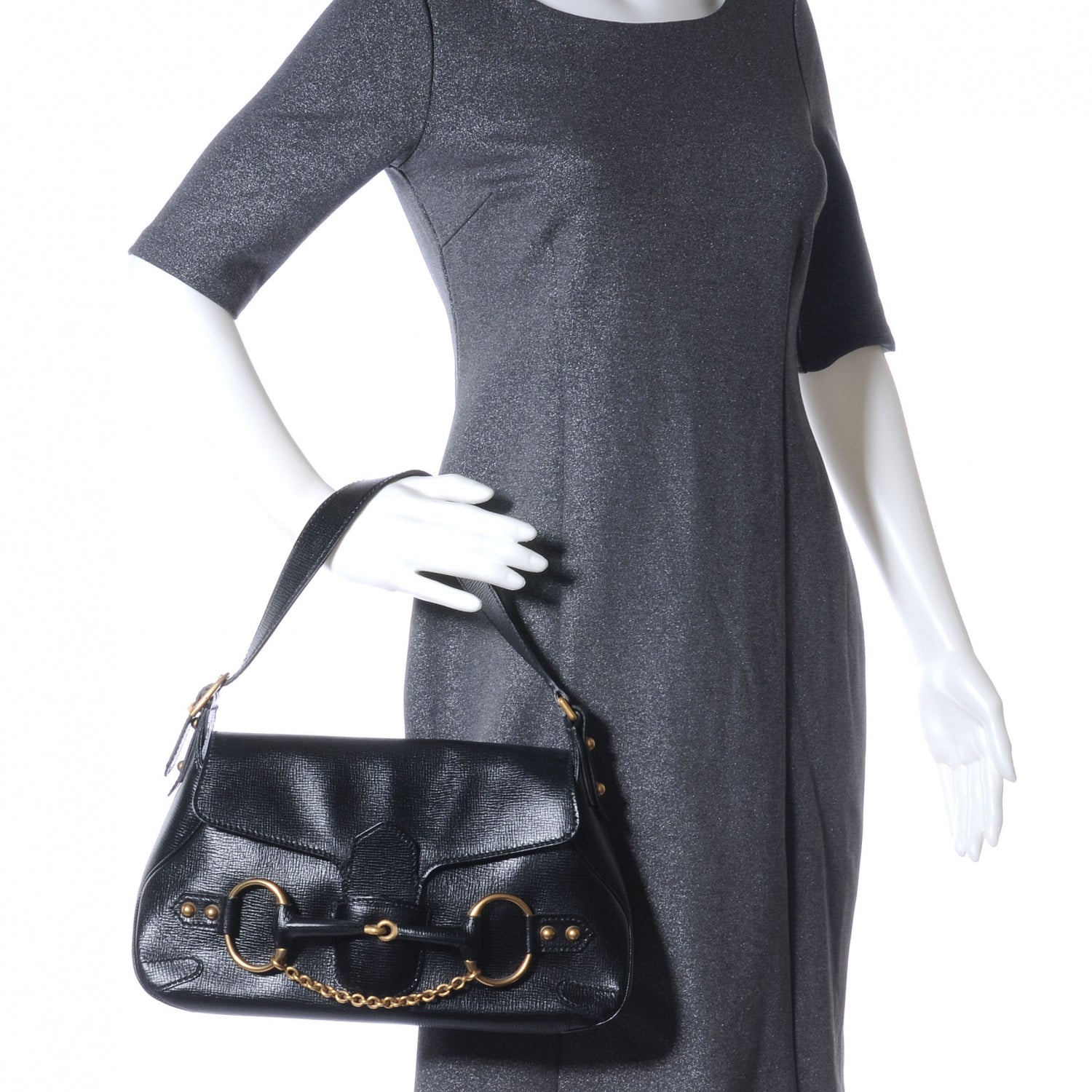 Gucci Leather Horsebit Flap Bag Black 2 of 8