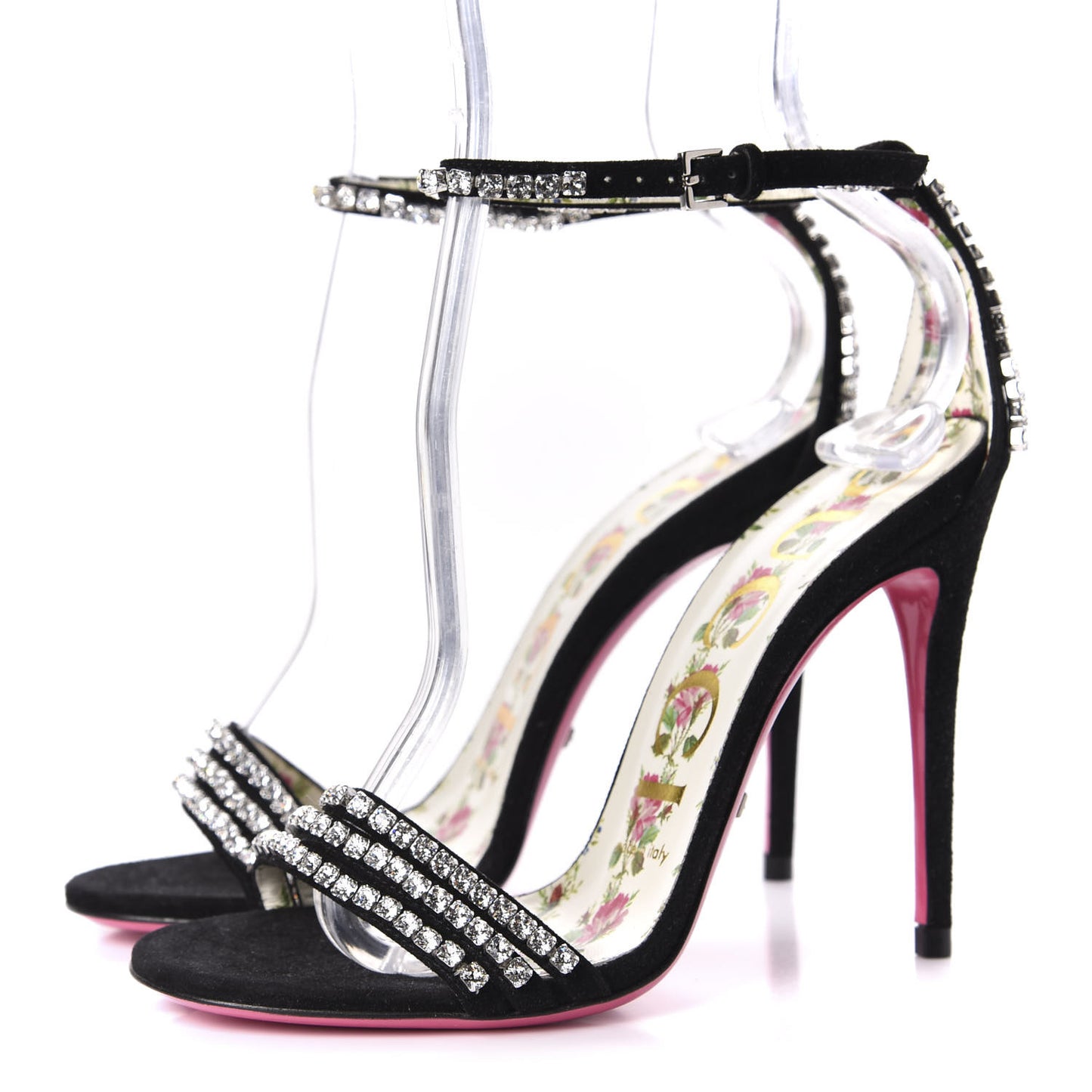 Kid Scamosciato Crystal Ankle Strap High Heel Sandals 35 Black