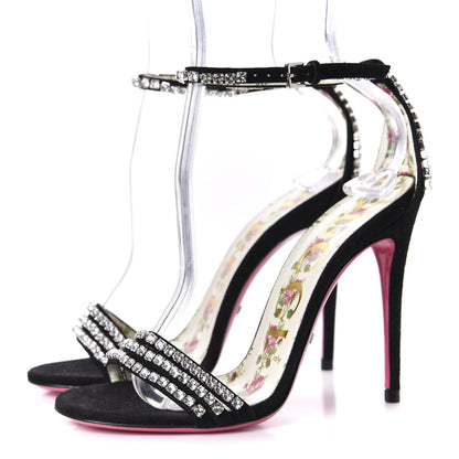 Gucci Kid Scamosciato Crystal Ankle Strap High Heel Sandals 35 Black 3 of 9