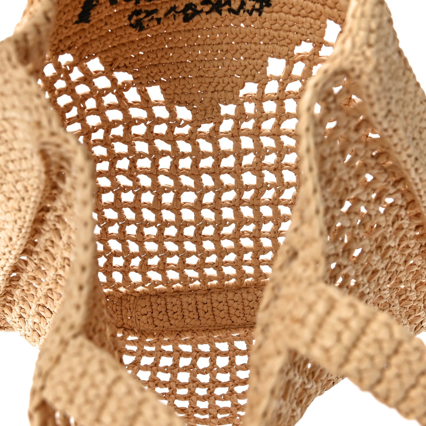 Yarn Raffia Effect Crochet Logo Embroidered Tote Bag Naturale