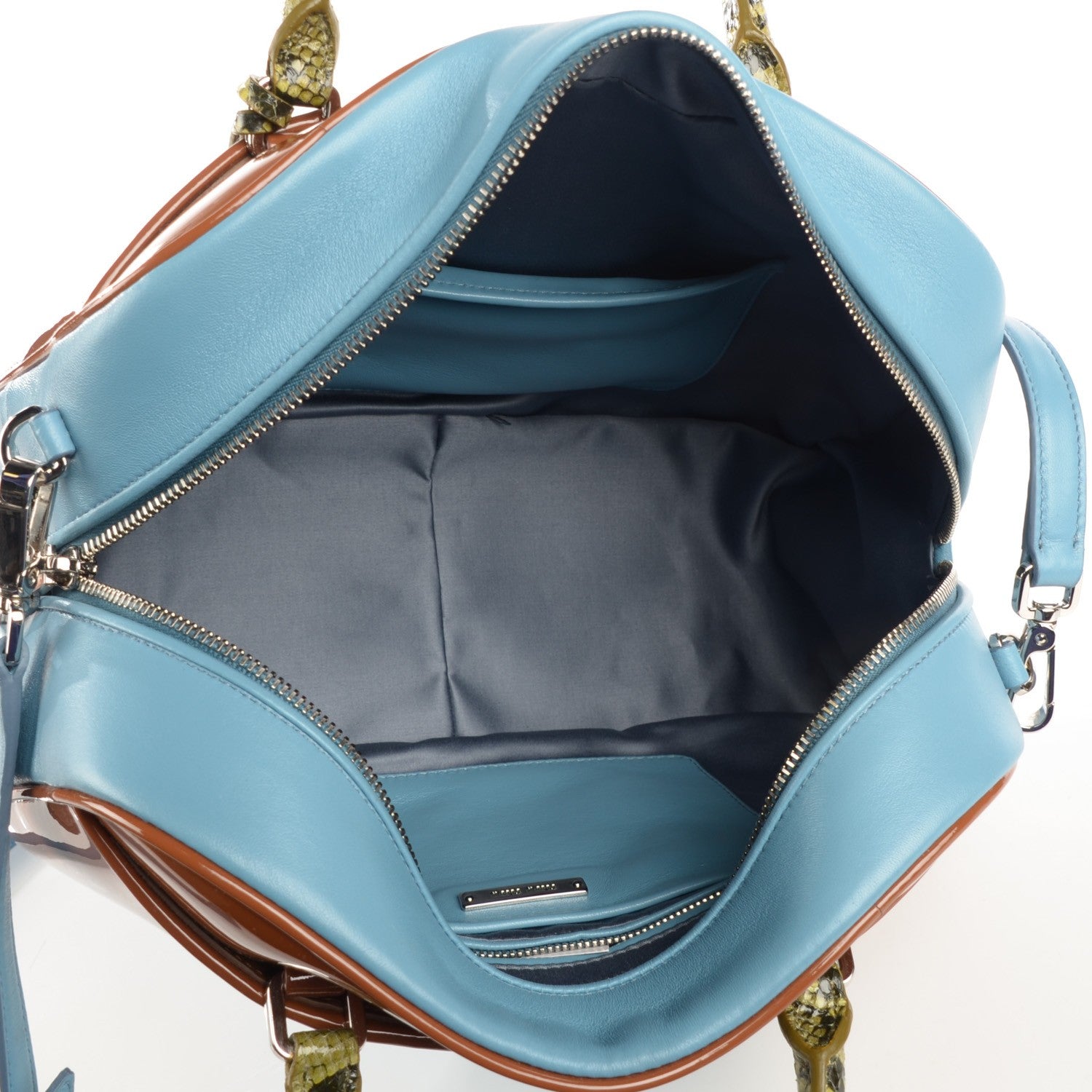 Miu Miu Patent Ayers Top Handle Bag Cognac Astral Blue 9 of 16