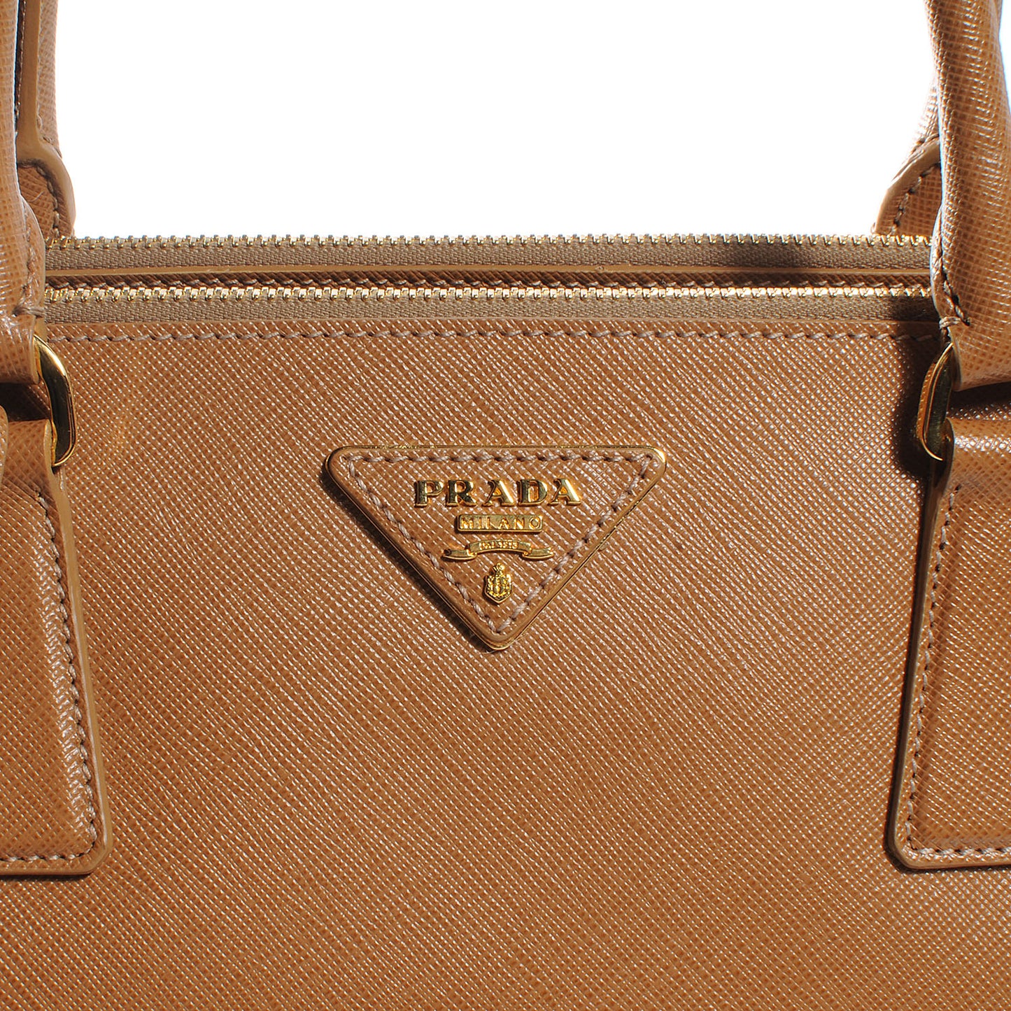 Saffiano Lux Large Double Zip Tote Caramel