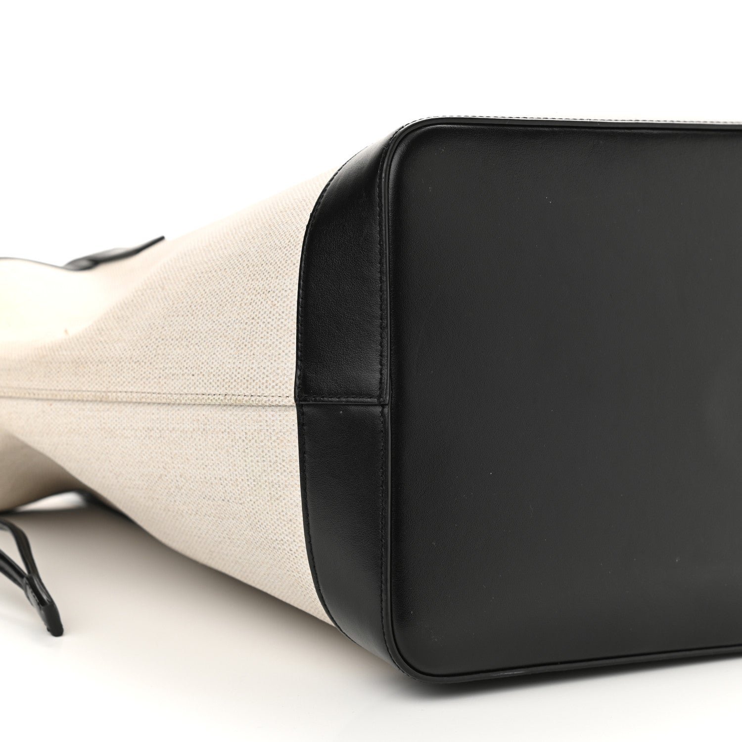 Saint Laurent Canvas Calfskin Teddy Drawstring Shopping Tote White Black 8 of 10