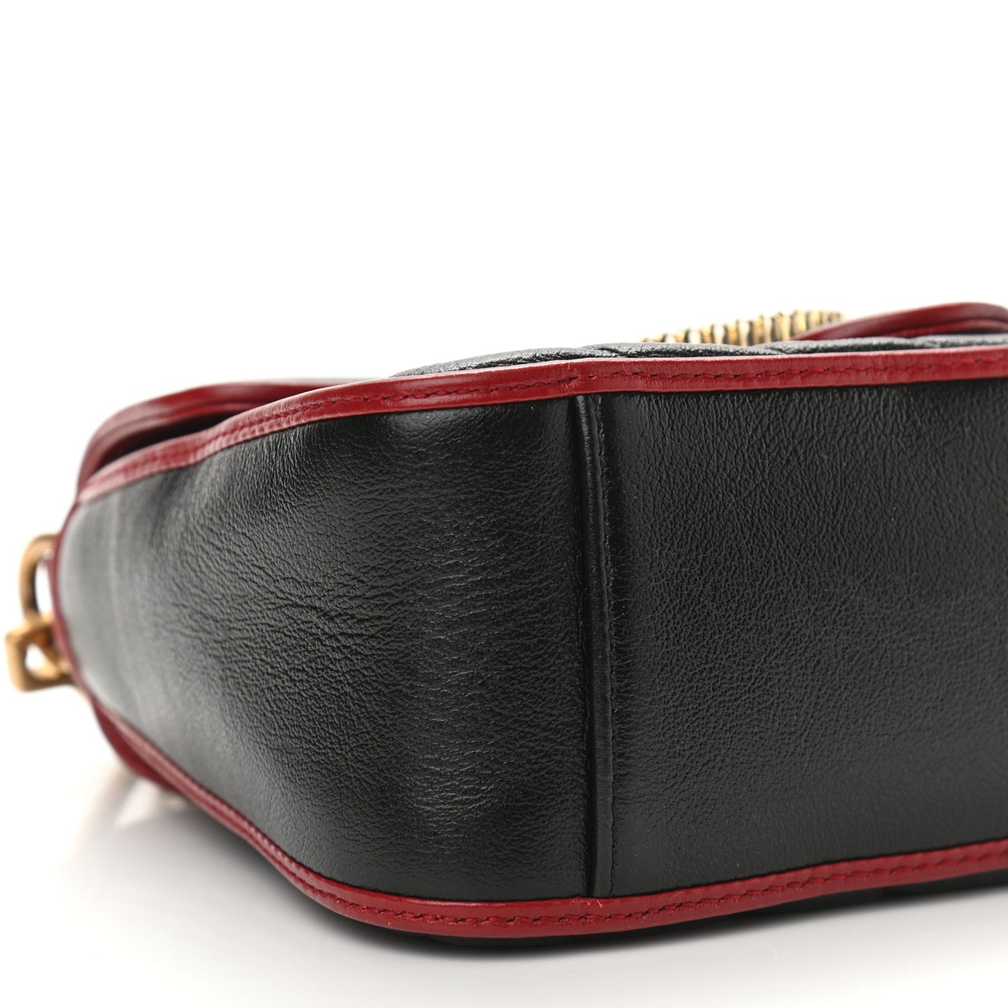 Vintage Effect Calfskin Matelasse Diagonal Mini Torchon GG Marmont Top Handle Shoulder Bag Black Romantic Cherry