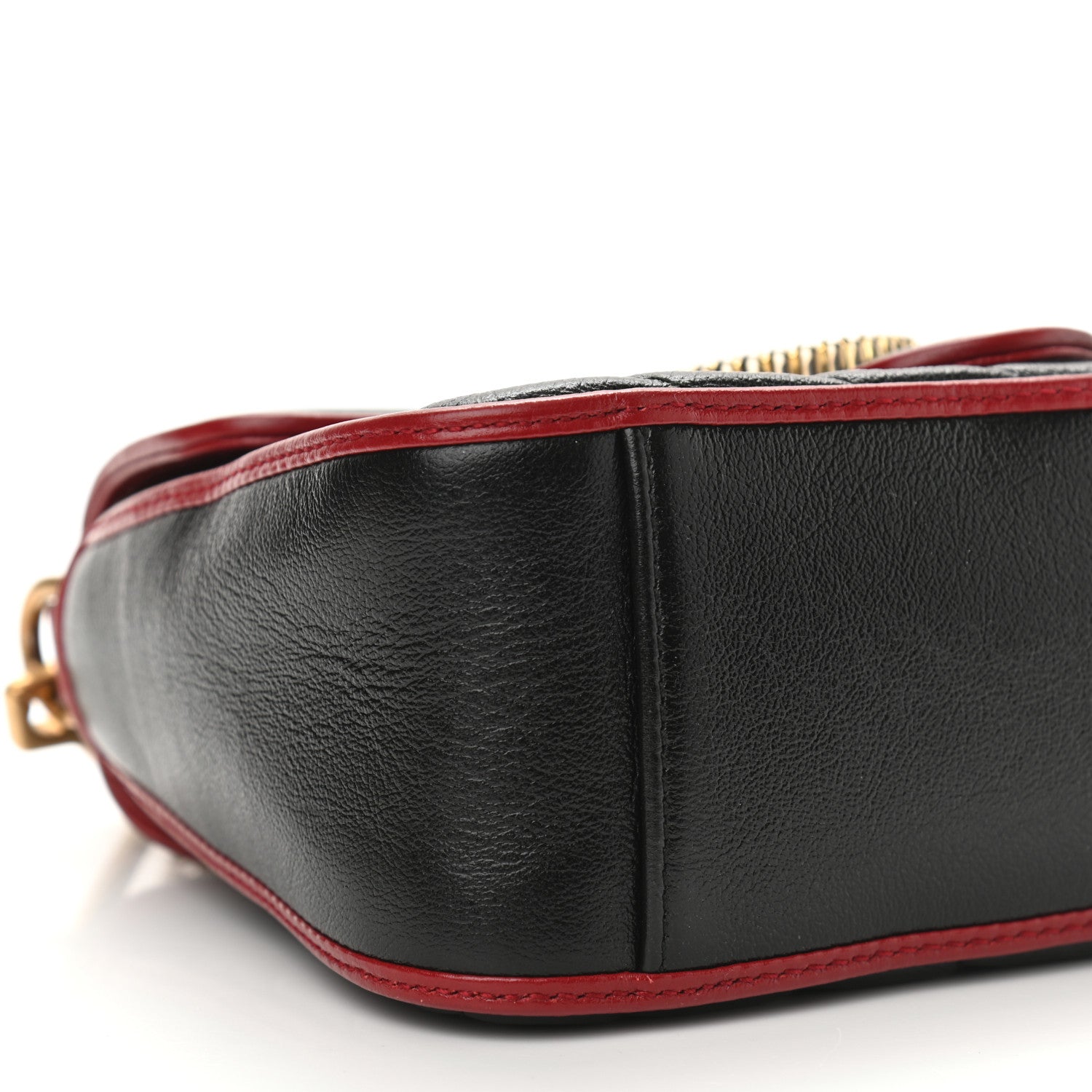 Gucci Vintage Effect Calfskin Matelasse Diagonal Mini Torchon GG Marmont Top Handle Shoulder Bag Black Romantic Cherry 9 of 10