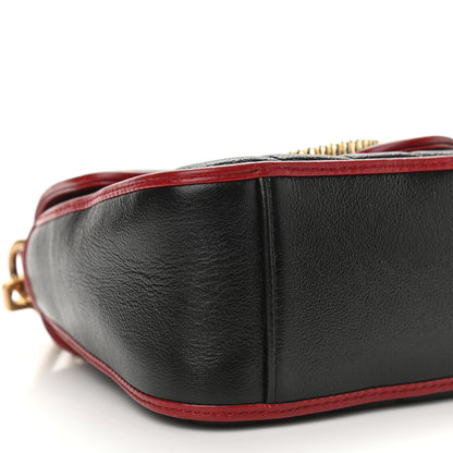 Gucci Vintage Effect Calfskin Matelasse Diagonal Mini Torchon GG Marmont Top Handle Shoulder Bag Black Romantic Cherry 9 of 10