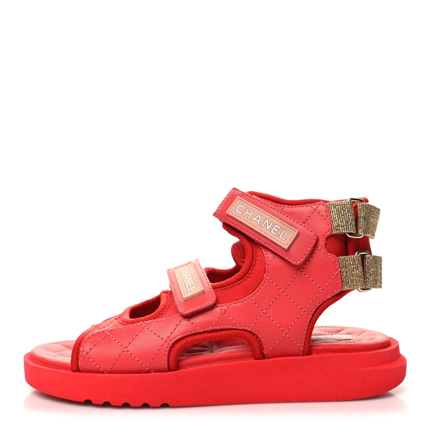 Chanel Goatskin Fabric Gladiator Sandals 38 Dark Red Light Pink 1 of 8