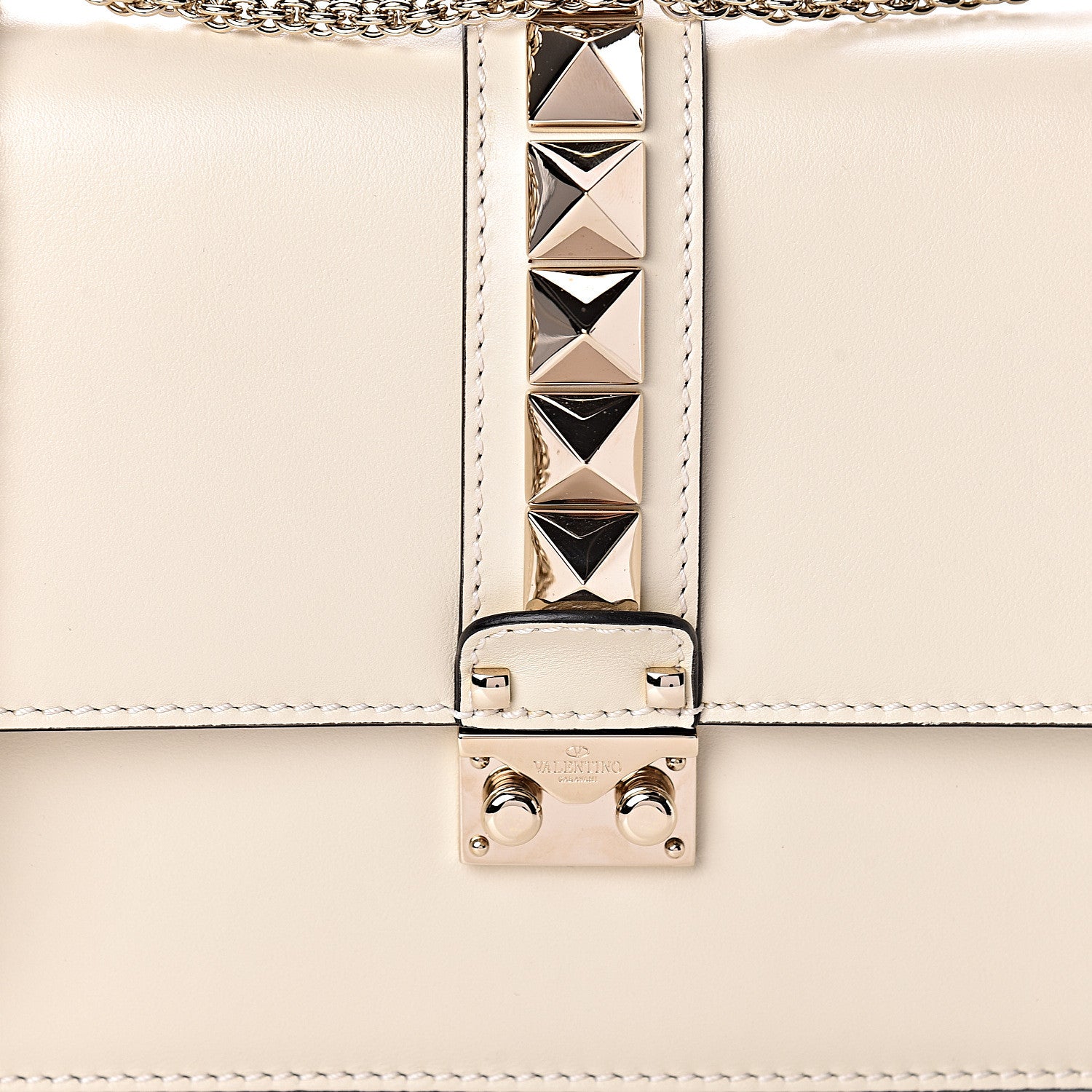 Valentino Garavani Vitello Medium Glam Lock Rockstud Flap Light Ivory 7 of 9
