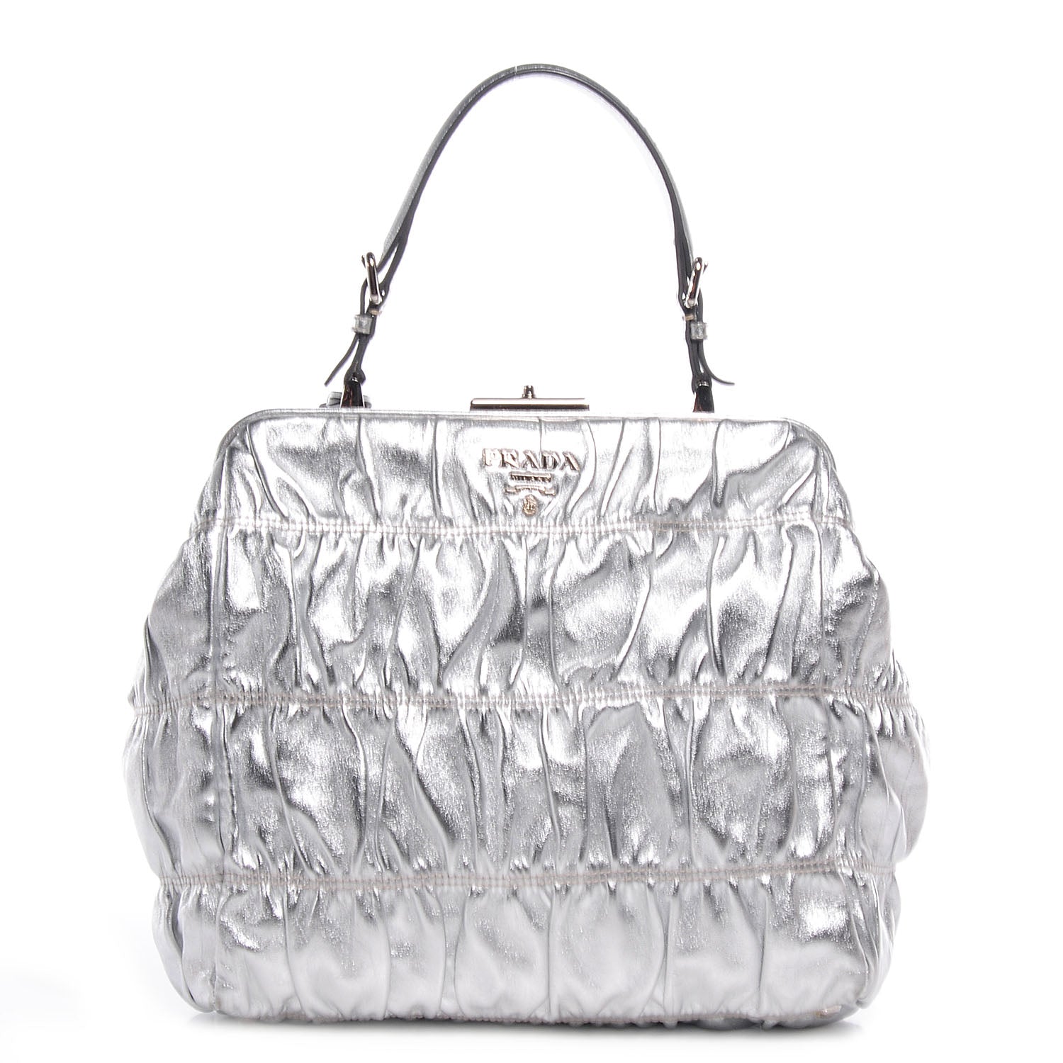 Prada Nappa Dressy Gaufre Frame Tote Argento 1 of 8