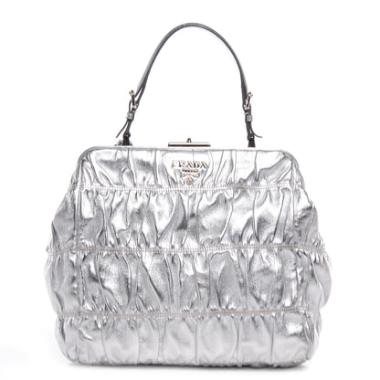 Prada Nappa Dressy Gaufre Frame Tote Argento 1 of 8