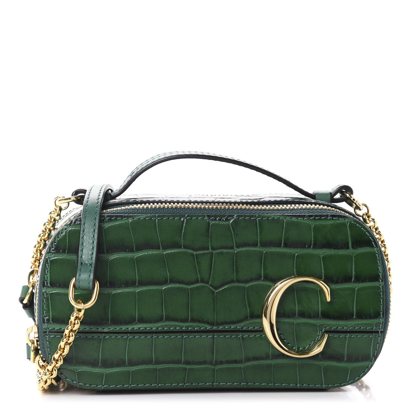 Calfskin Crocodile Embossed Mini C Vanity Bag Woodsy Green