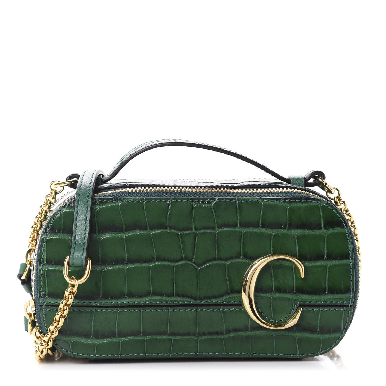 Chloe Calfskin Crocodile Embossed Mini C Vanity Bag Woodsy Green 1 of 10