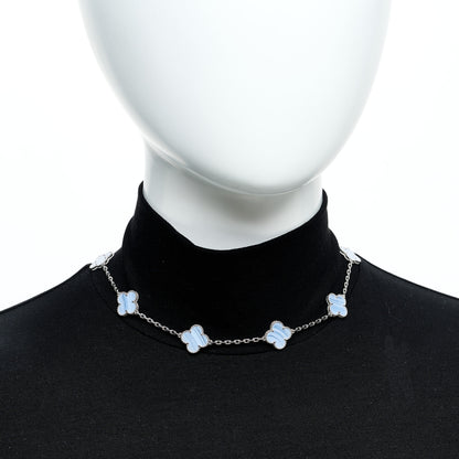 Van Cleef & Arpels 18K White Gold Chalcedony 10 Motifs Vintage Alhambra Necklace 2 of 7