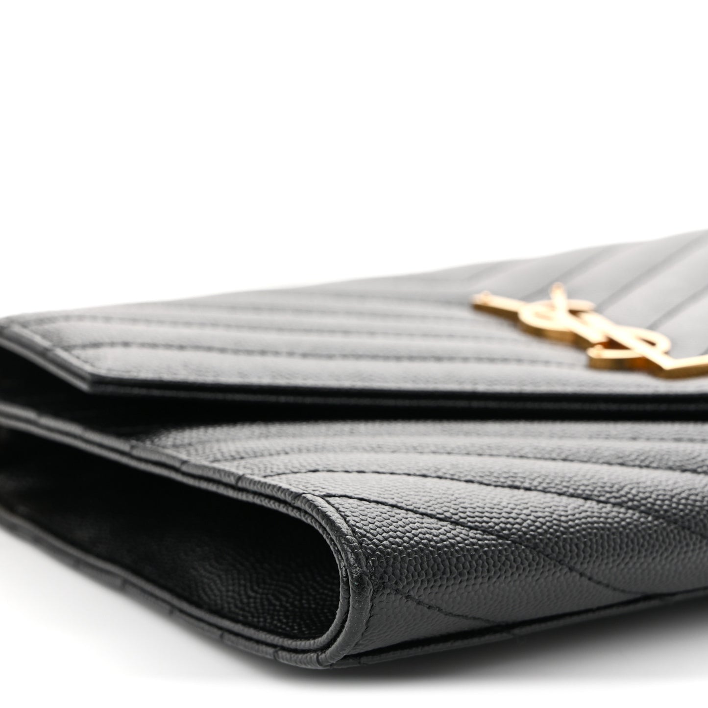 Grain De Poudre Matelasse Chevron Monogram Envelope Clutch Black