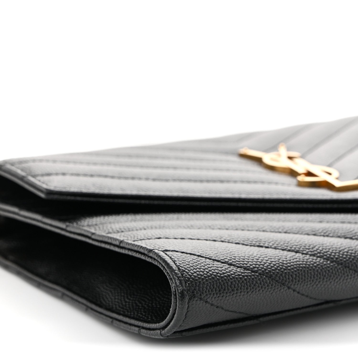 Saint Laurent Grain De Poudre Matelasse Chevron Monogram Envelope Clutch Black 9 of 11