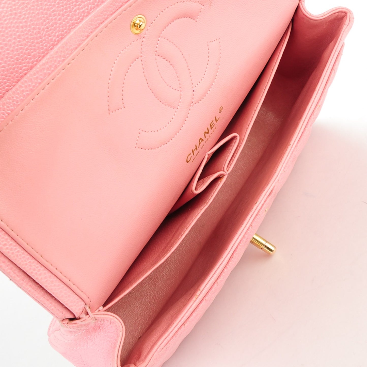 Caviar Quilted Medium Double Flap Pink