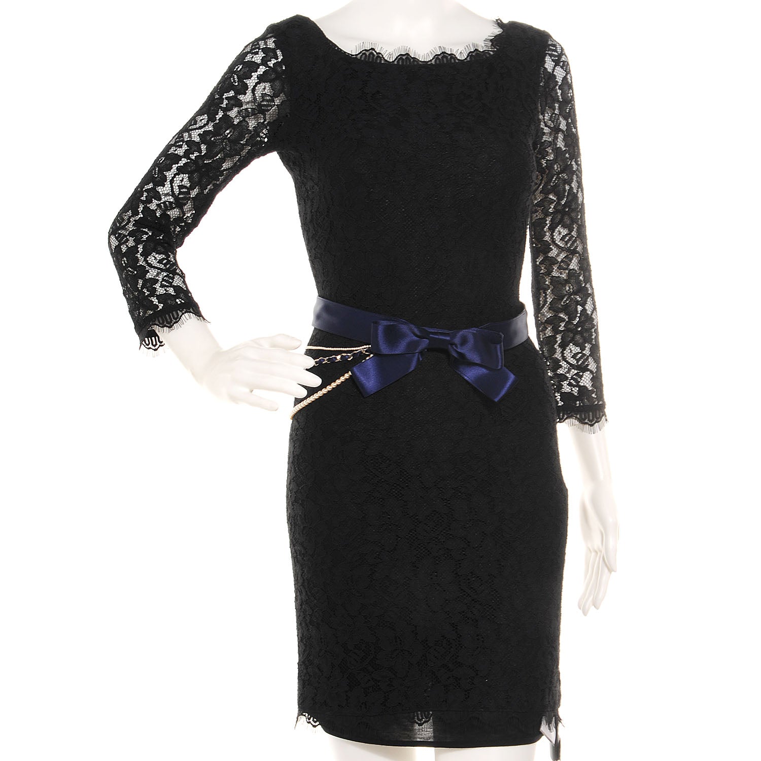 Chanel Satin Pearl Bow Belt 80 32 Royal Blue 2 of 6