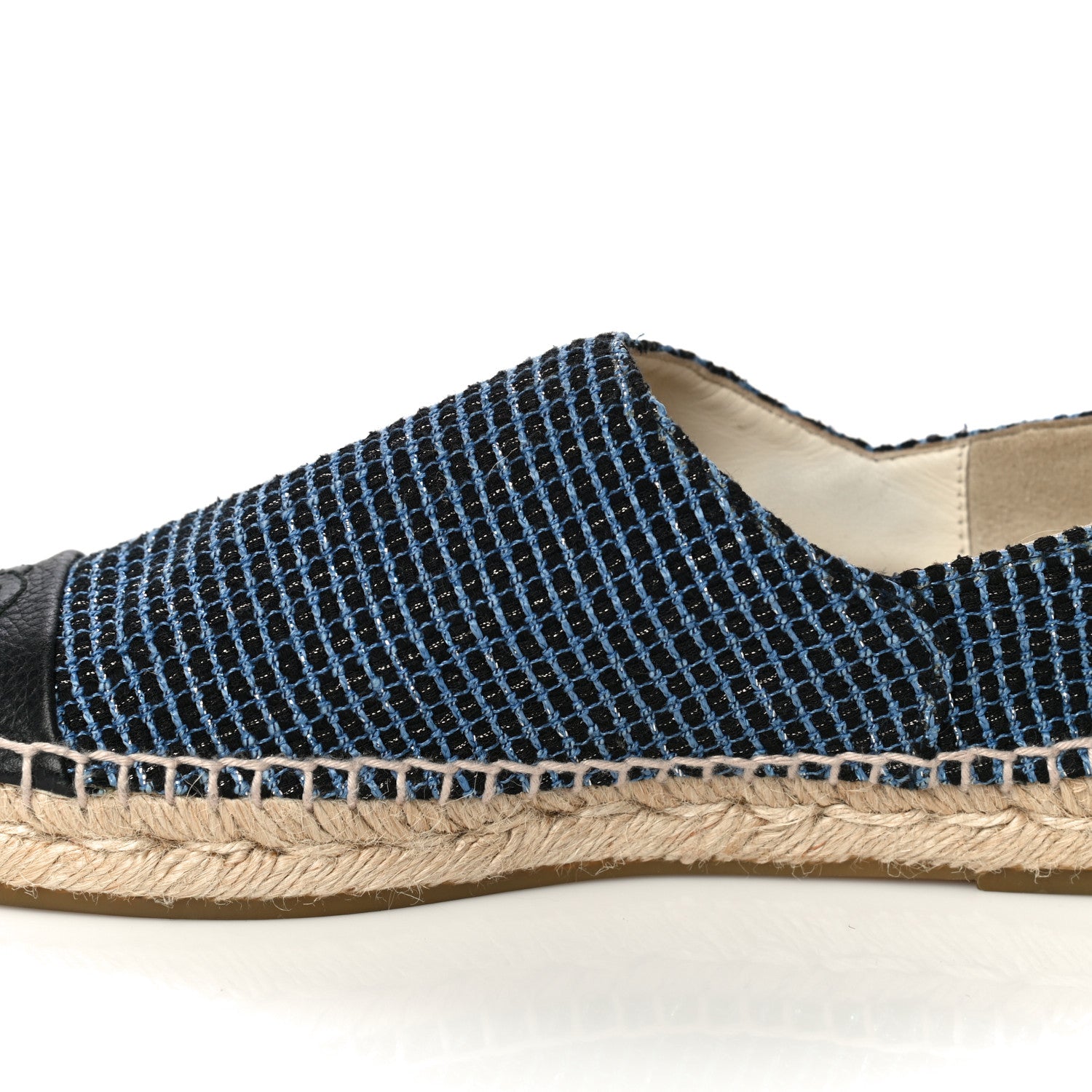Chanel Grained Calfskin Tweed CC Espadrilles 38 Black Blue 2 of 11