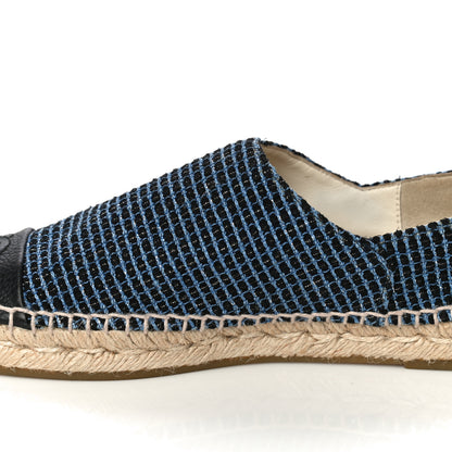 Chanel Grained Calfskin Tweed CC Espadrilles 38 Black Blue 2 of 11
