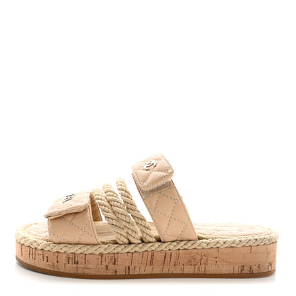 Chanel Cord Lambskin Quilted Logo Mules 35 Beige 1 of 13