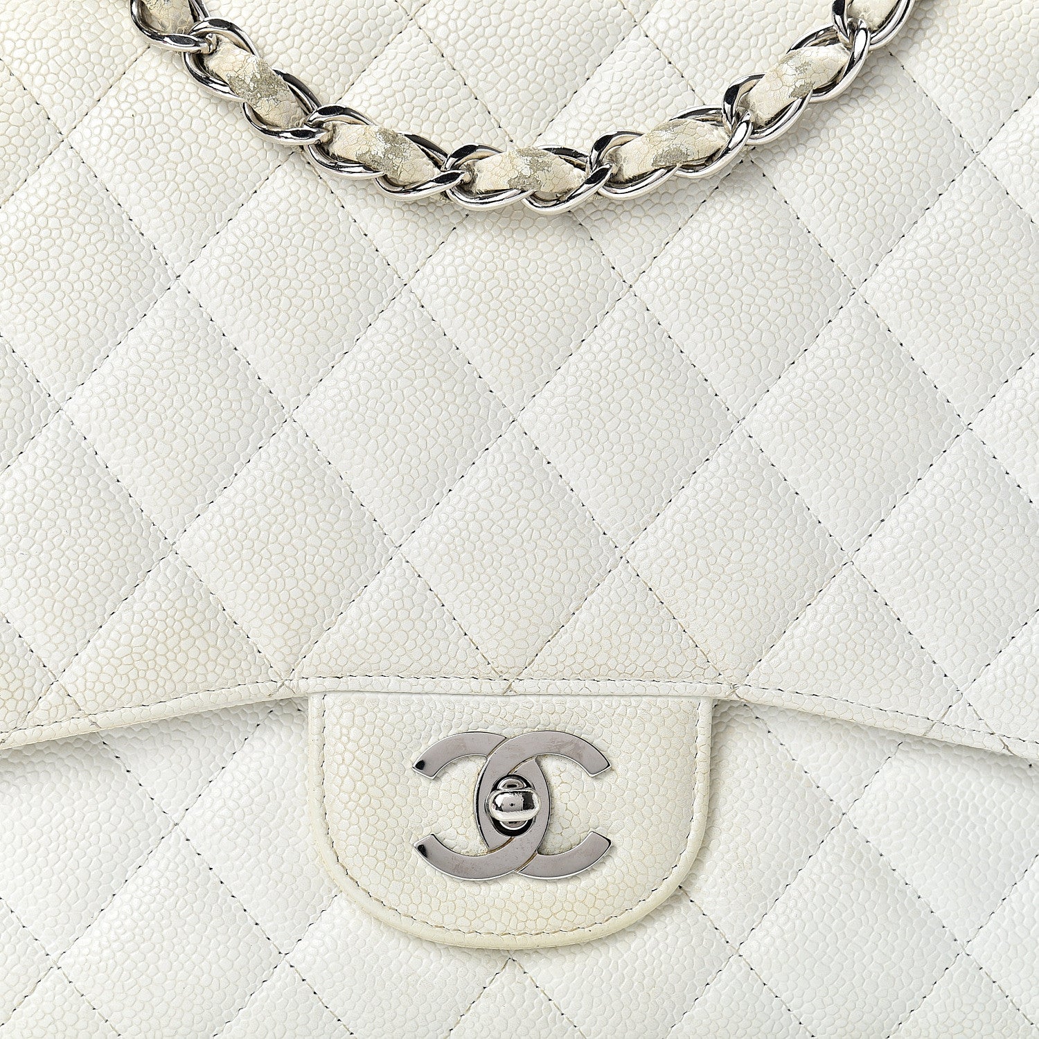 Chanel Caviar Quilted Jumbo Single Flap White 7 of 26