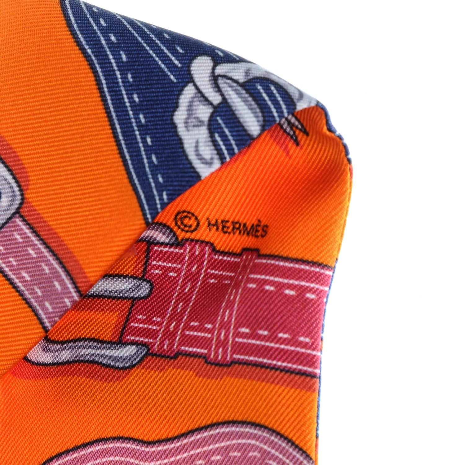 Hermes Silk Harnais Des Presidents Twilly Orange Violet Rose 4 of 5
