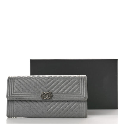 Chanel Caviar Chevron Quilted Large Boy Gusset Flap Wallet Grey 13 of 13