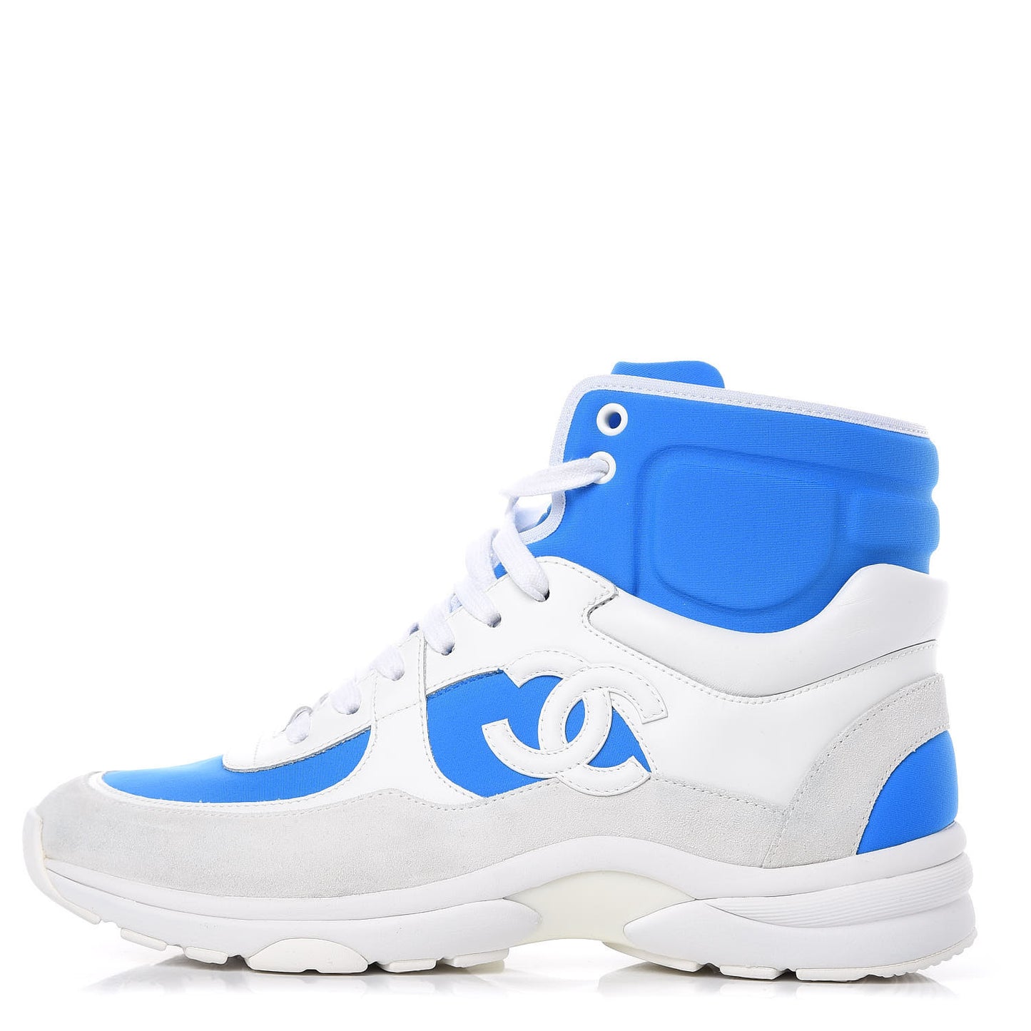 Suede Calfskin Lambskin High Top CC Sneakers 39 White Blue