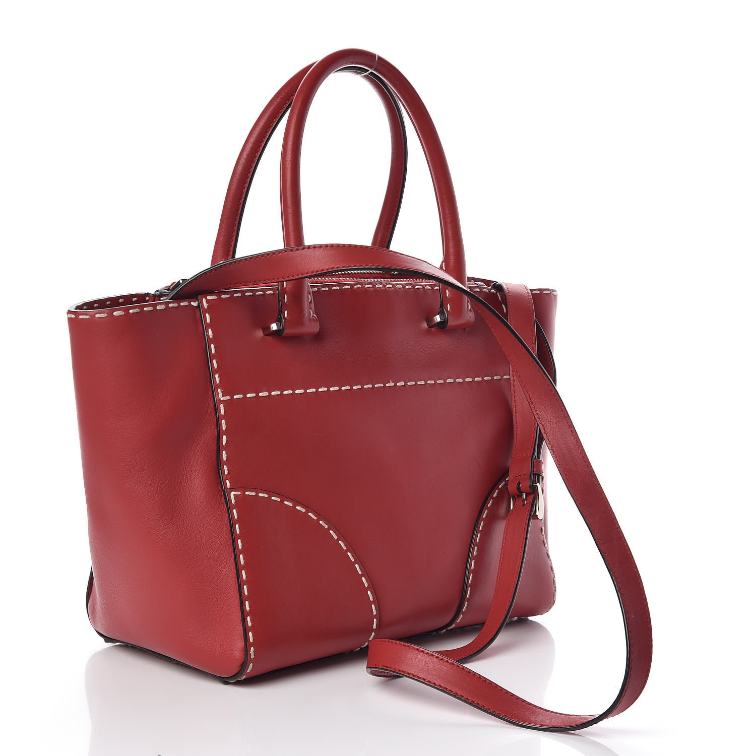 Prada City Calf Small Stitched Twin Pocket Tote Fuoco White 3 of 11