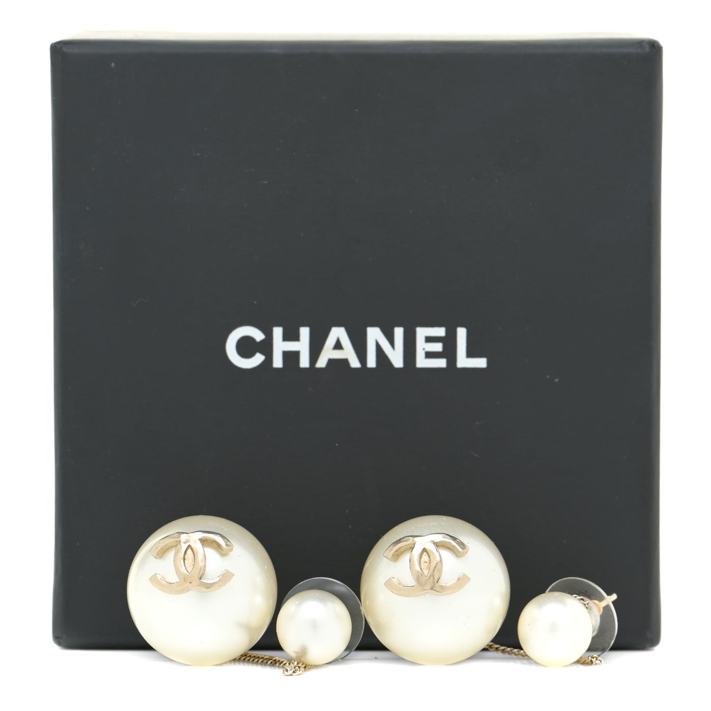 Pearl CC Chain Drop Earrings Gold