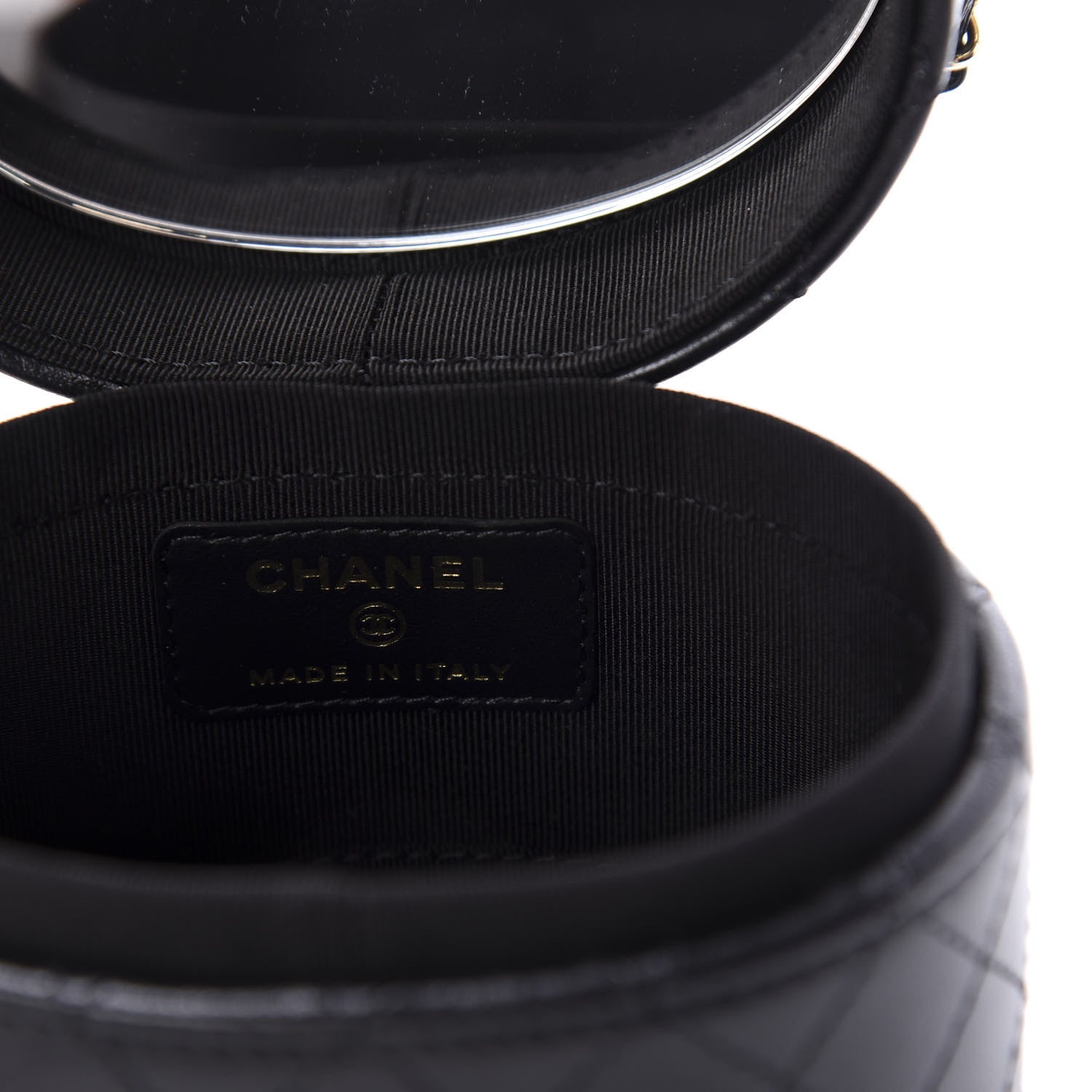 Chanel Lambskin Quilted Mini Round Vanity Case With Chain Black 8 of 12