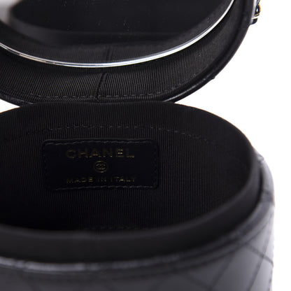 Chanel Lambskin Quilted Mini Round Vanity Case With Chain Black 8 of 12