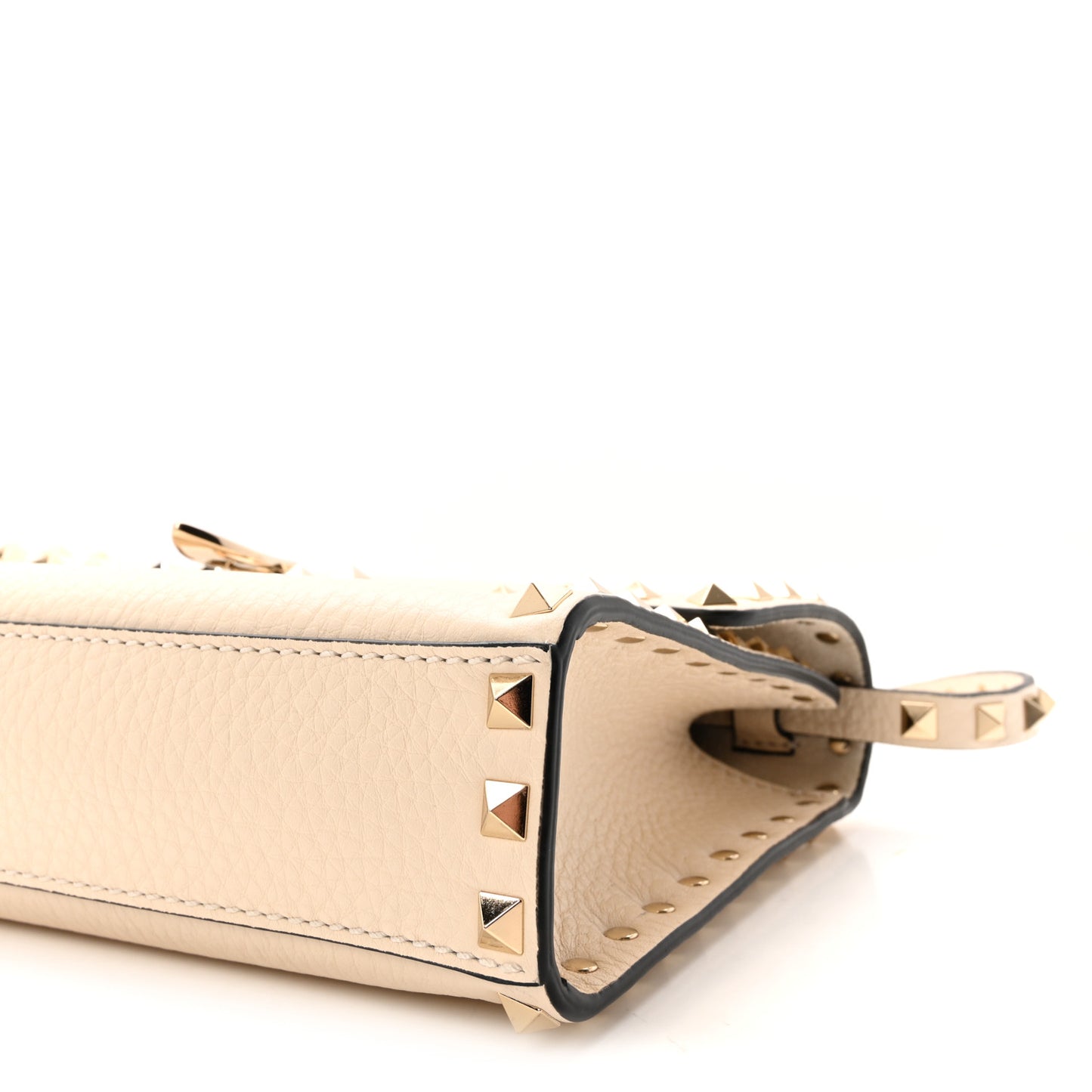 Pebbled Calfskin Medium Rockstud Flip Lock Crossbody Bag Light Ivory