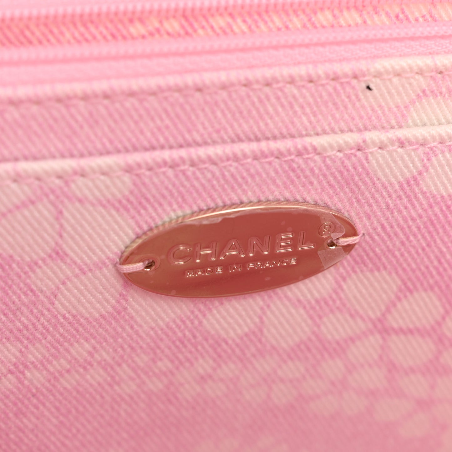 Printed Denim Quilted Medium Single Flap Bag Pink White
