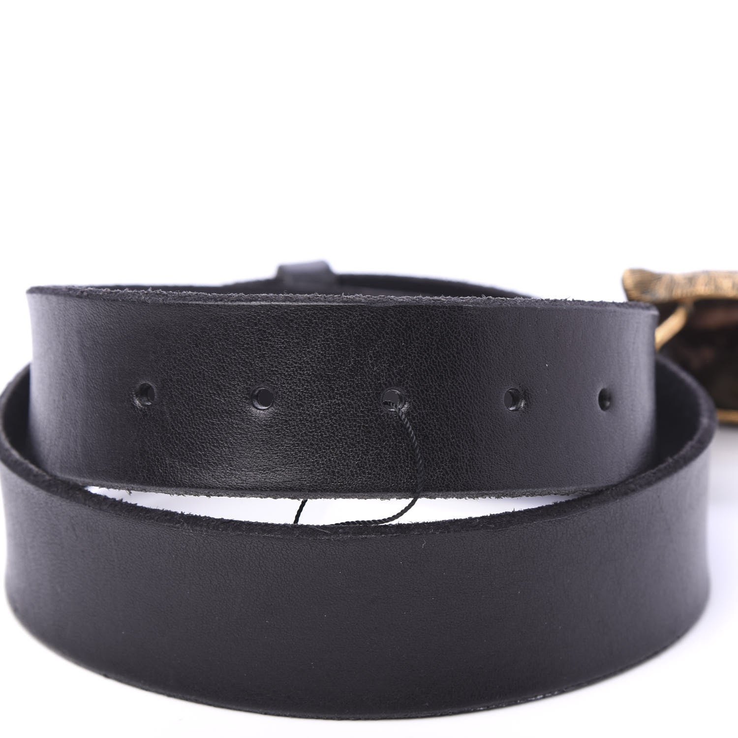 Gucci Calfskin Brass Feline Buckle Belt 80 32 Black 4 of 5