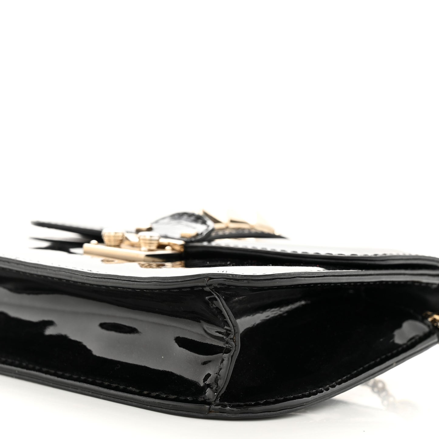 Patent Small Glam Lock Rockstud Flap Black
