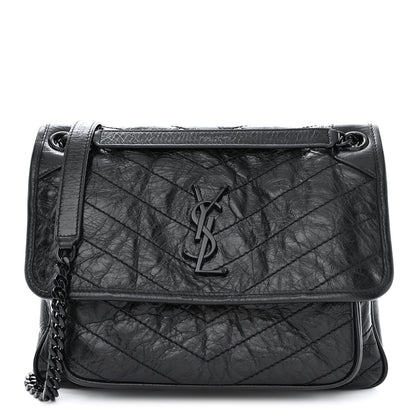 Saint Laurent Crinkled Calfskin Matelasse Monogram Medium Niki Chain Satchel Black 1 of 12