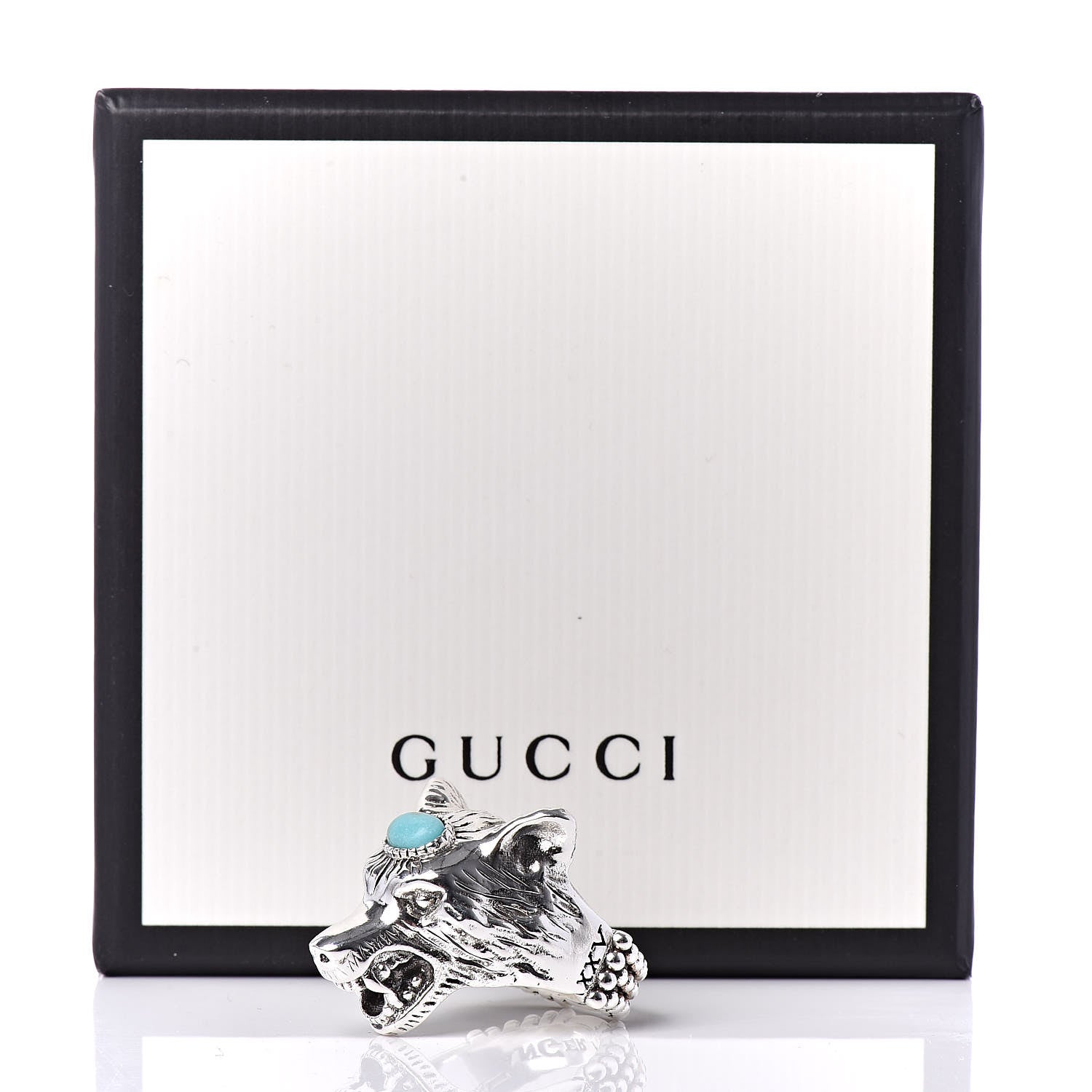 Gucci Sterling Silver Resin Anger Forest Wolf Head Ring 54 6.75 11 of 11