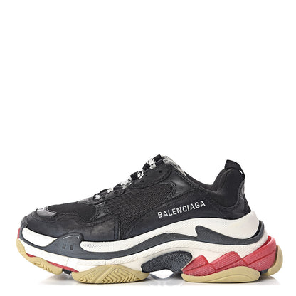 Balenciaga Fabric Mesh Washed Effect Womens Triple S Sneakers 37 Black Red 1 of 11