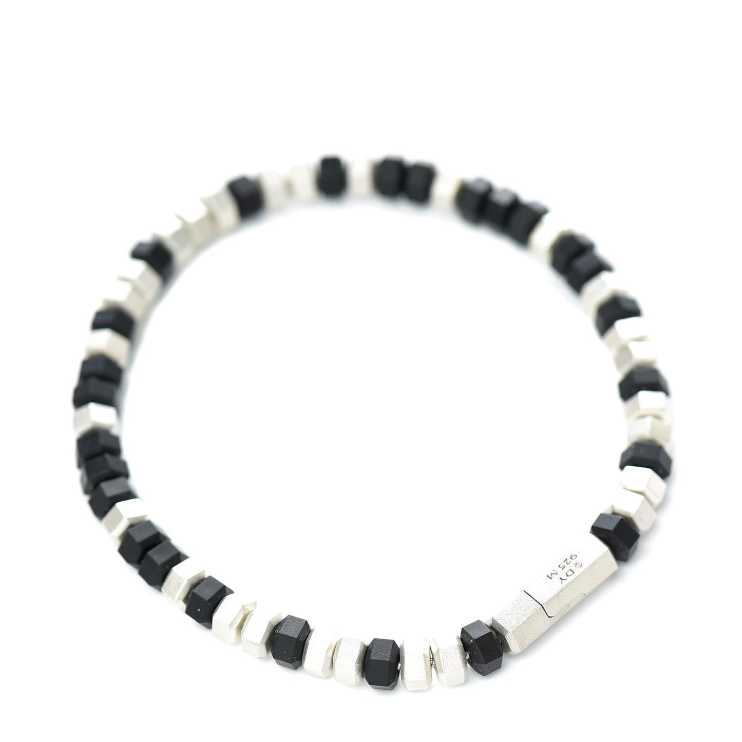 Sterling Silver Rubber Hex Bead Bracelet Black