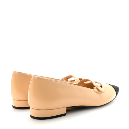 Chanel Lambskin Grosgrain Pointed Toe CC Ballet Flats 38 Beige Black 5 of 9