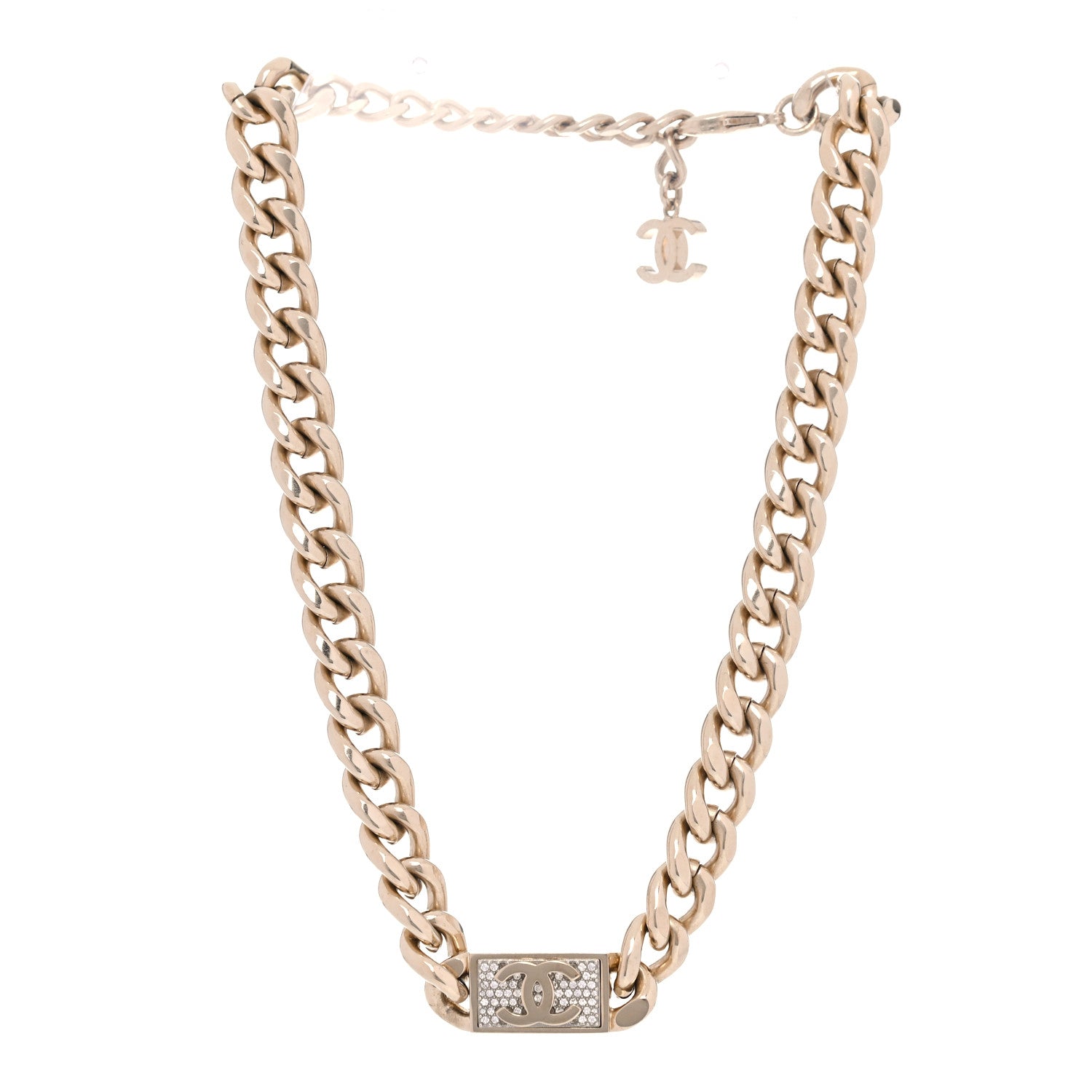 Chanel Crystal CC Chain Link Choker Necklace Gold 2 of 4