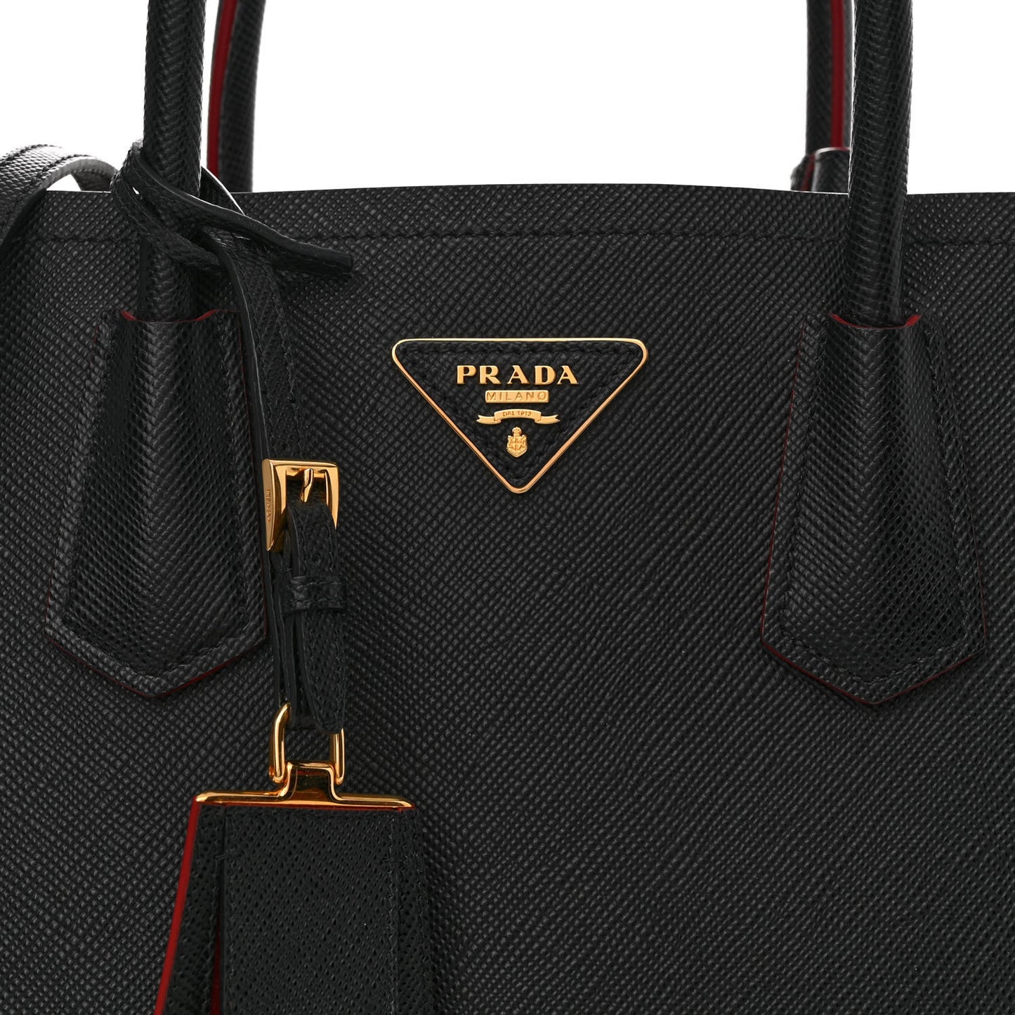 Saffiano Cuir Medium Double Bag Black Fuoco