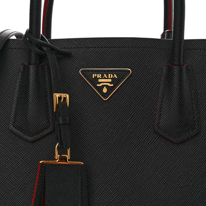Prada Saffiano Cuir Medium Double Bag Black Fuoco 8 of 13