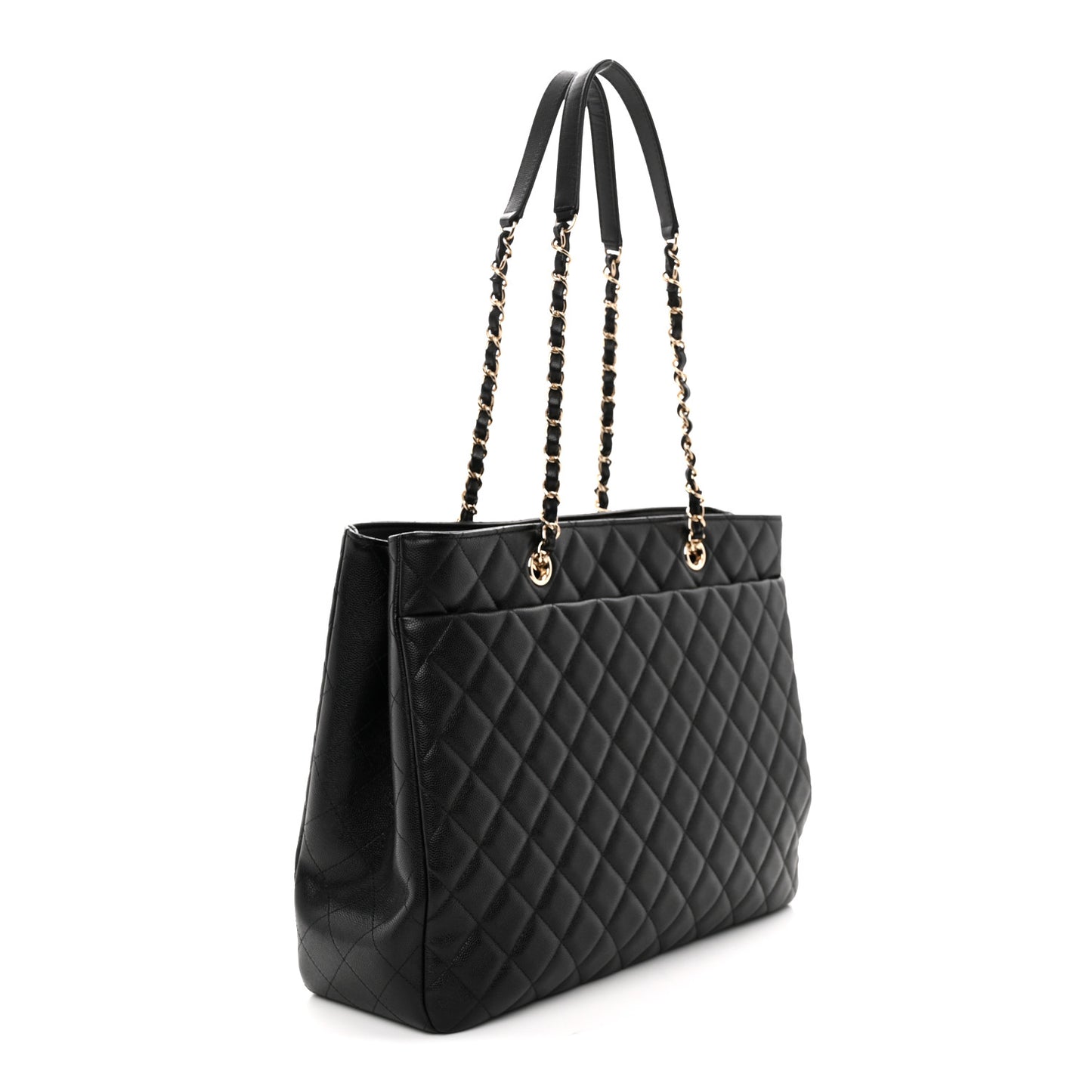 Caviar Quilted Large Shopping Tote Black