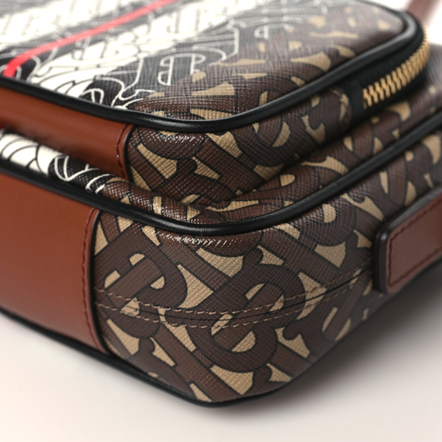 E-Canvas Monogram Stripe Camera Bag Bridle Brown