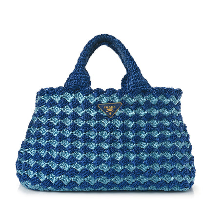 Prada Raffia Crochet Bi-Color Medium Tote Royal Turchese 1 of 8