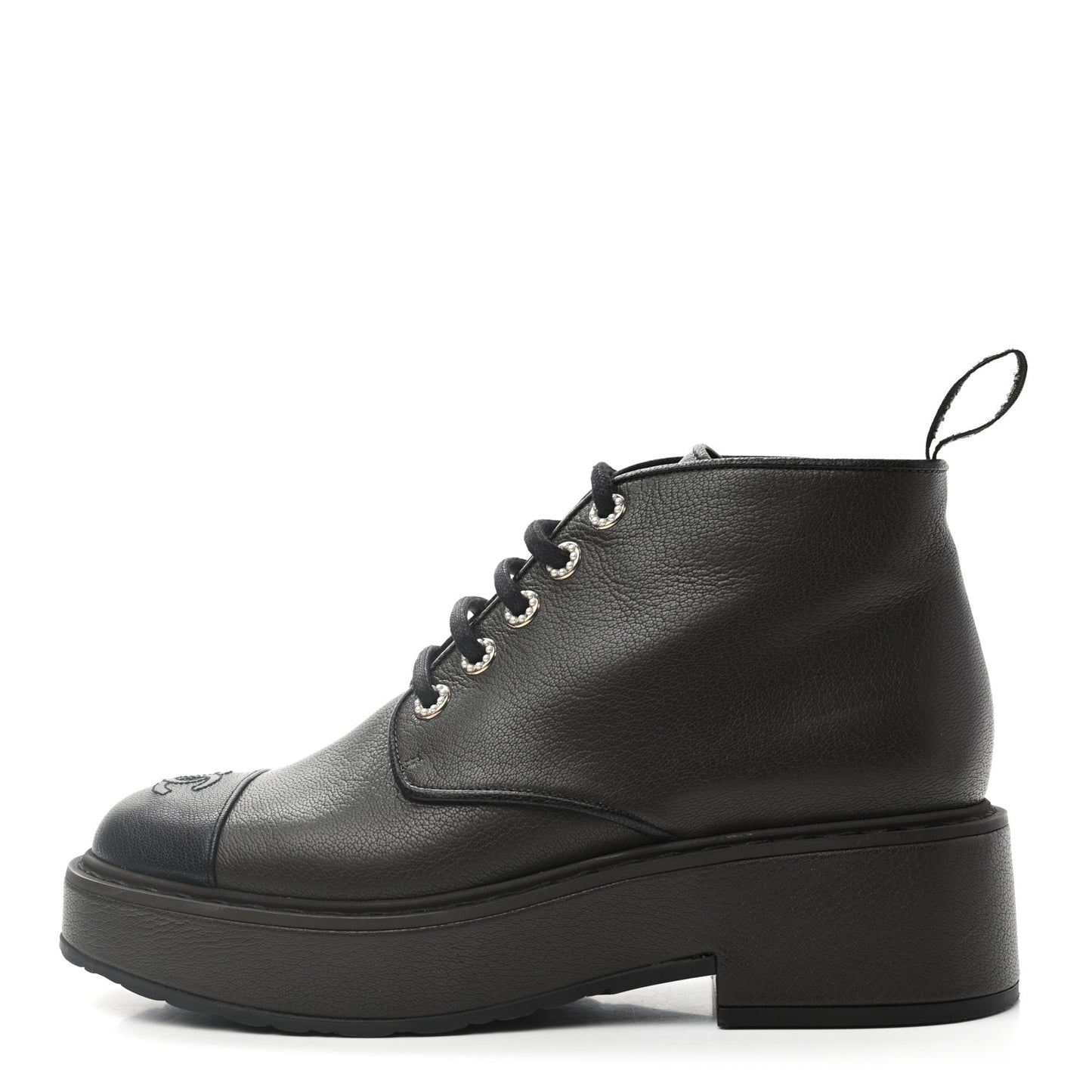 Goatskin Pearl Lace Up CC Short Boots 41.5 Brown Black
